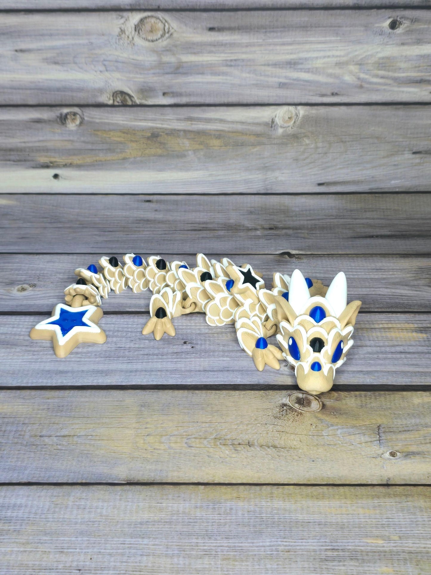 3D Printed Articulated Star Dragon β Poseable Fantasy Toy, Celestial Dragon Figure, Handmade Fidget Collectible