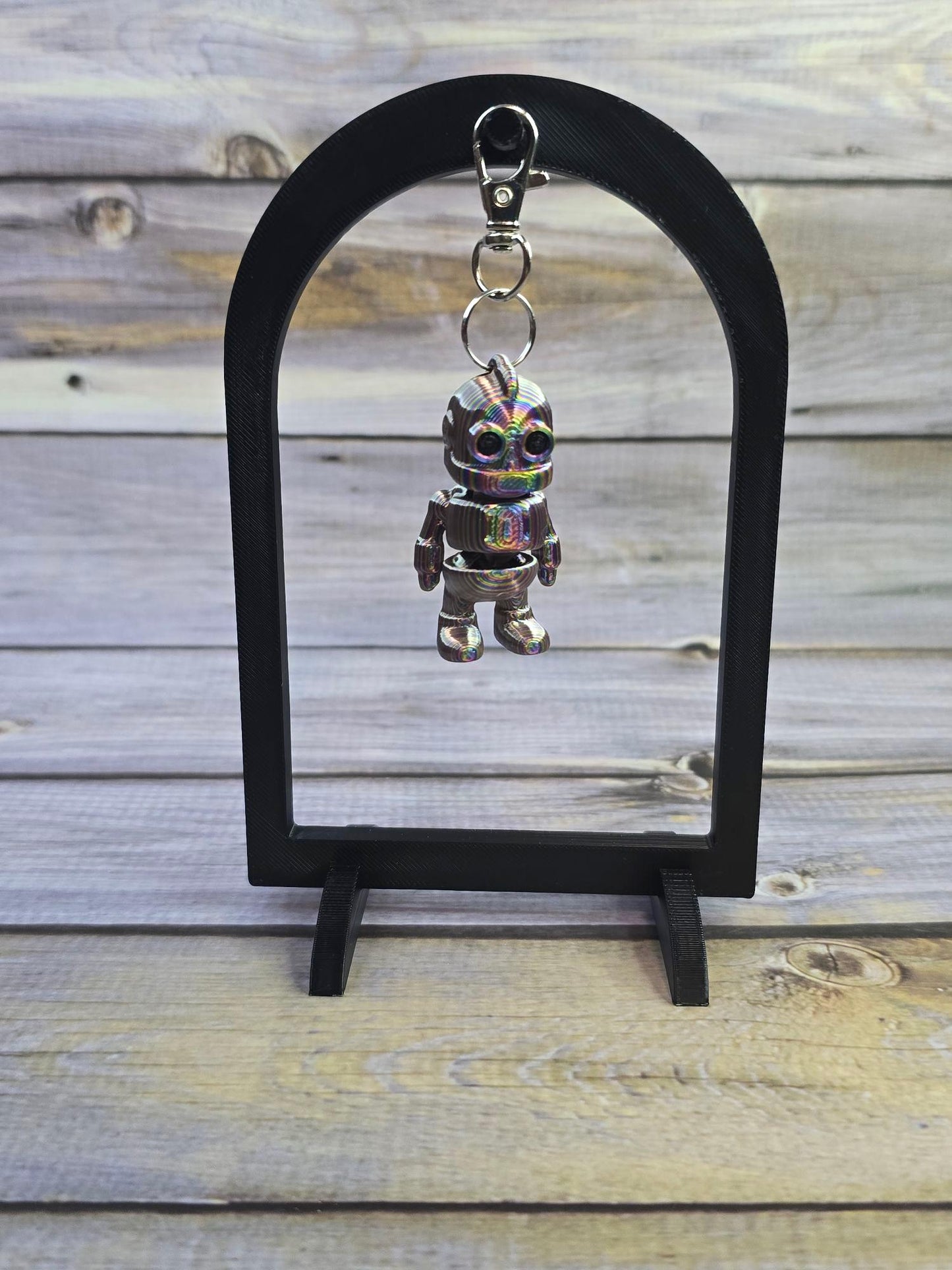 3D Printed Robot Toy – Articulated Mini Robot Figure, Keychain, or Necklace – Rainbow PLA – Cute Retro Robot Collectible