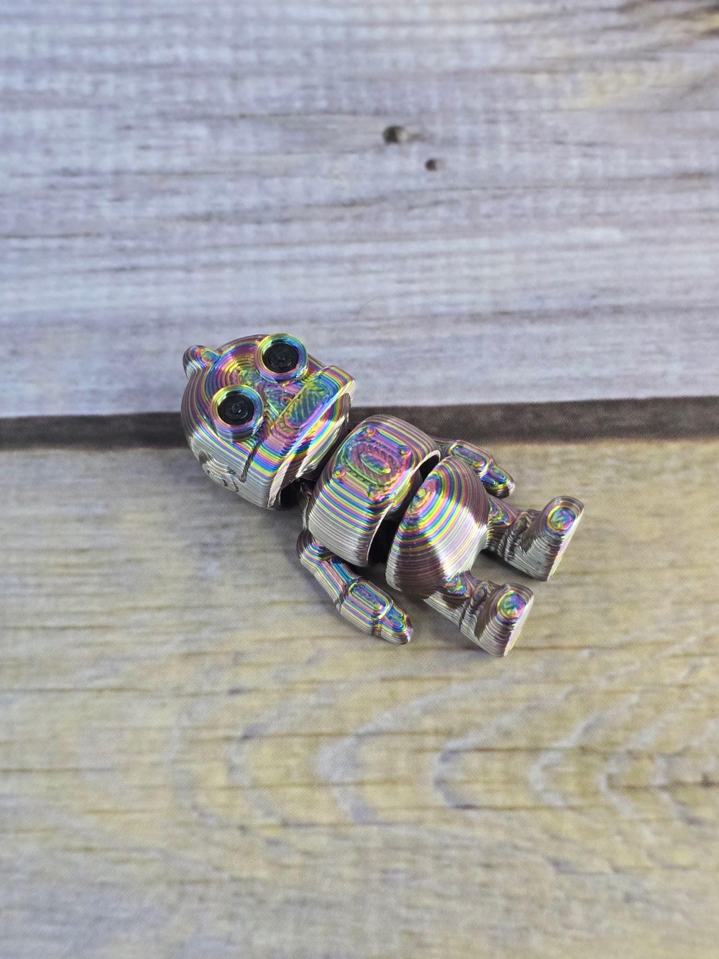3D Printed Robot Toy – Articulated Mini Robot Figure, Keychain, or Necklace – Rainbow PLA – Cute Retro Robot Collectible