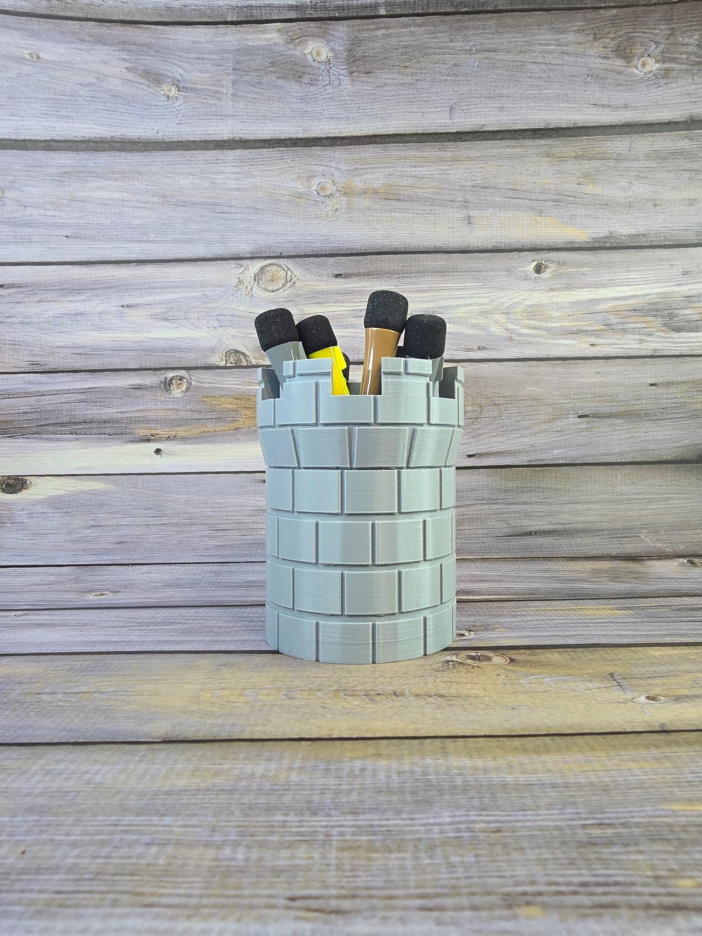 3D Printed Castle Tower Pen Holder – Medieval Desk Organizer for Office, School, or Art Supplies