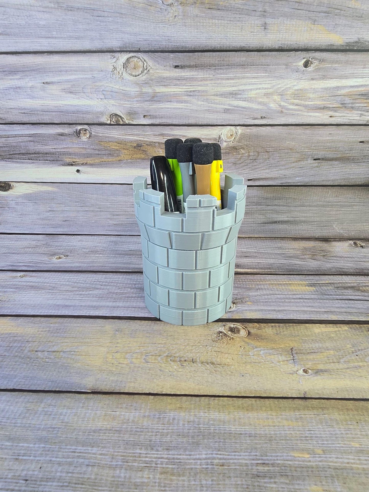 3D Printed Castle Tower Pen Holder – Medieval Desk Organizer for Office, School, or Art Supplies