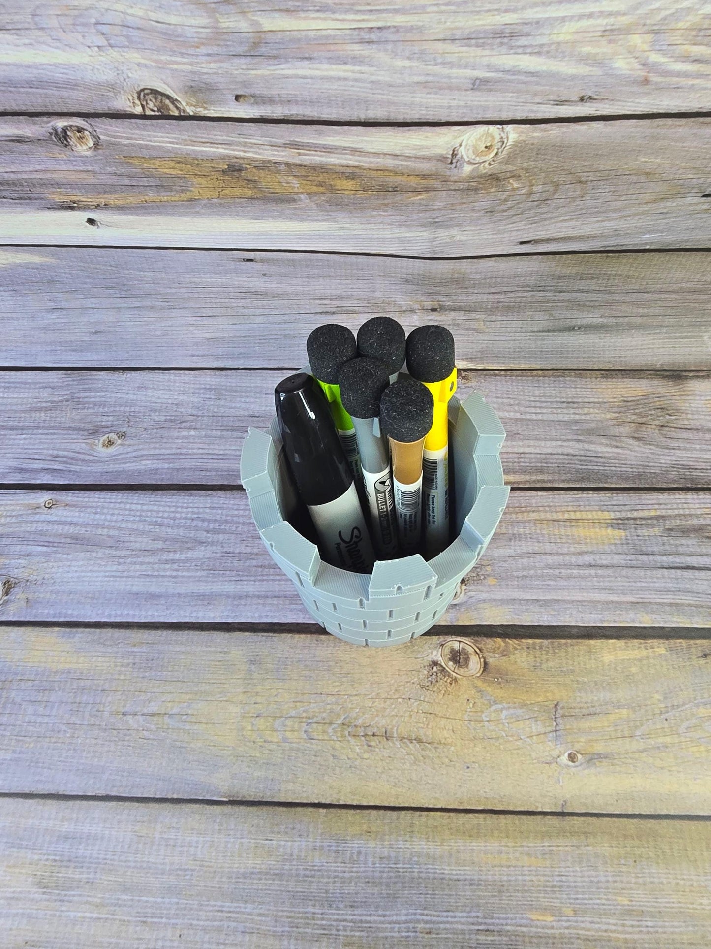 3D Printed Castle Tower Pen Holder – Medieval Desk Organizer for Office, School, or Art Supplies