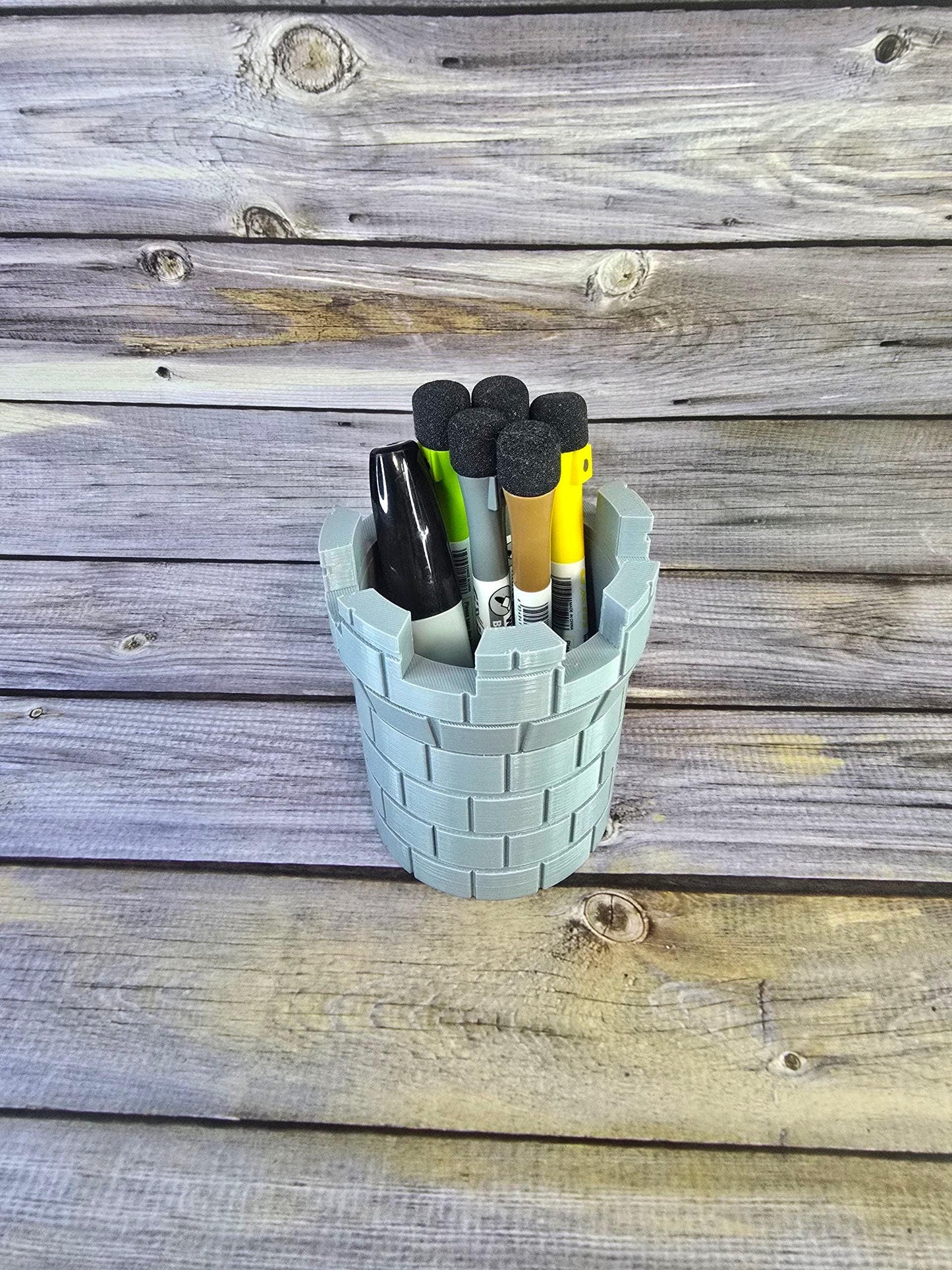 3D Printed Castle Tower Pen Holder – Medieval Desk Organizer for Office, School, or Art Supplies
