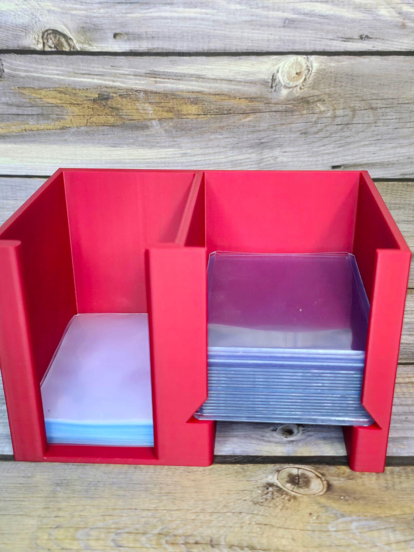 CardCare Center – 3D Printed Sleeve & Toploader Dispenser – Trading Card Organizer Box – Dual Slot Storage for Penny Sleeves - Toploaders