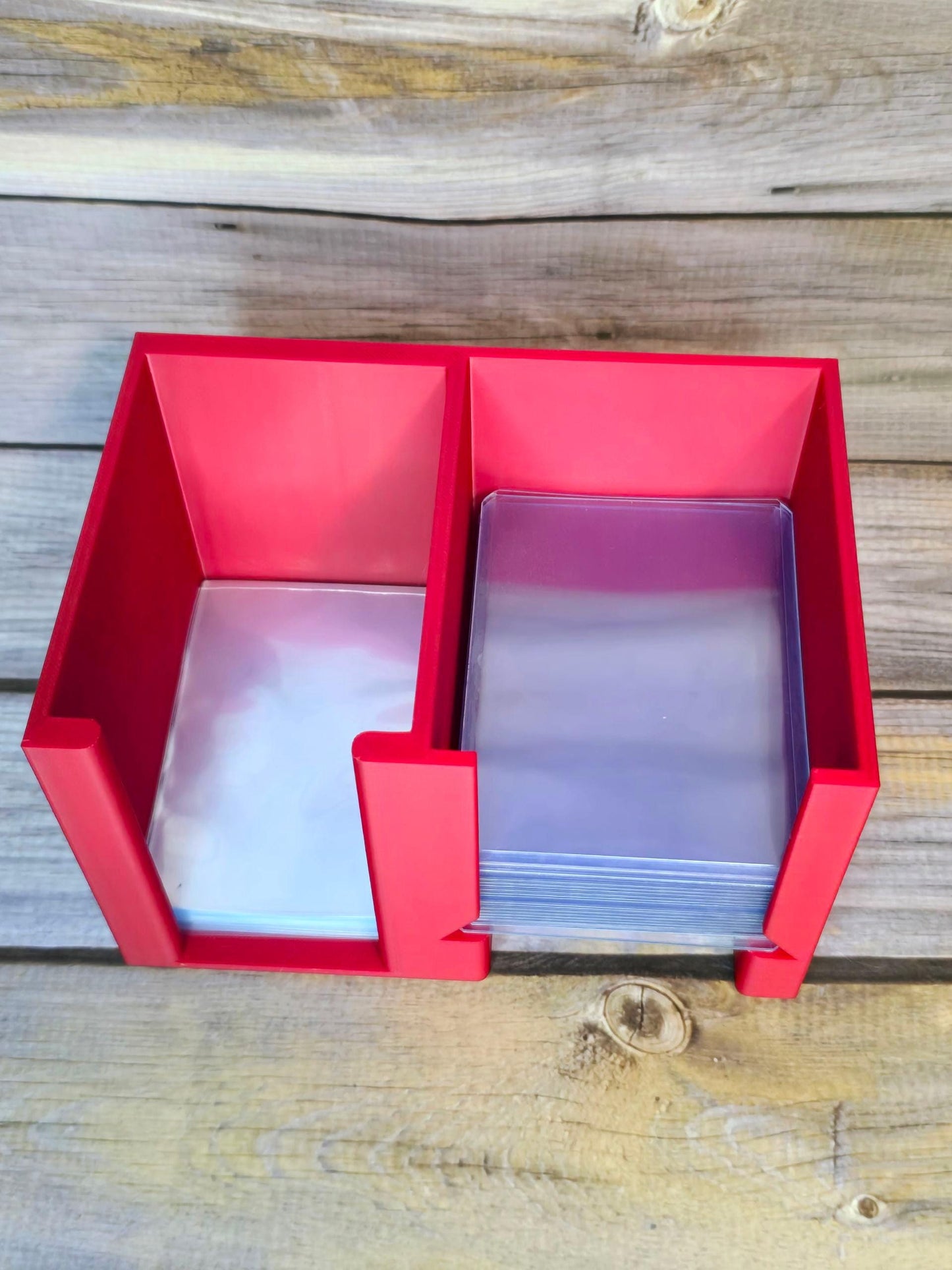 CardCare Center – 3D Printed Sleeve & Toploader Dispenser – Trading Card Organizer Box – Dual Slot Storage for Penny Sleeves - Toploaders