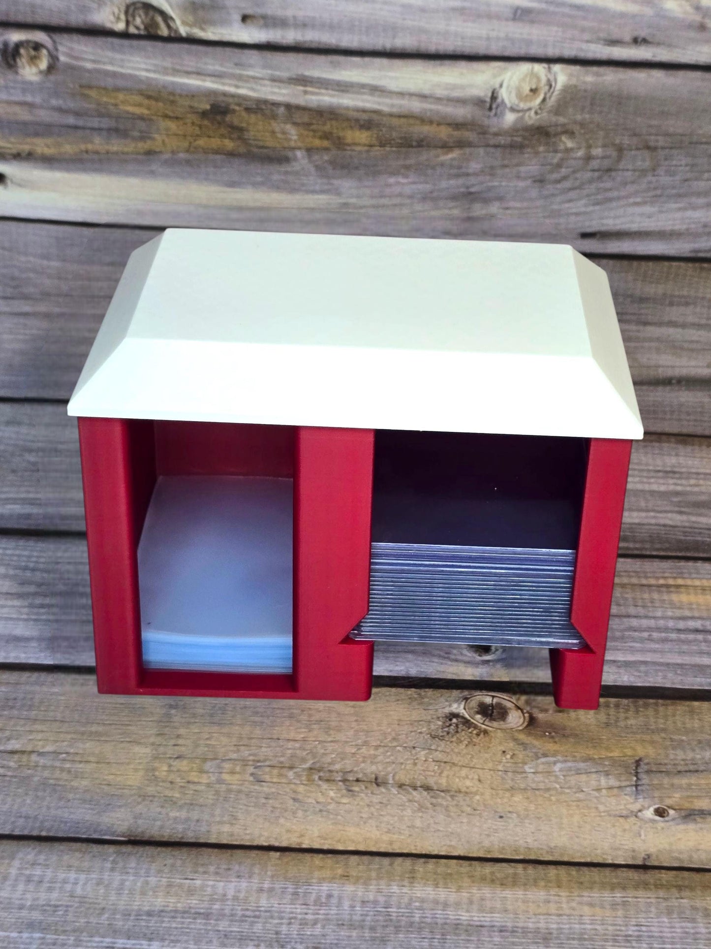 CardCare Center – 3D Printed Sleeve & Toploader Dispenser – Trading Card Organizer Box – Dual Slot Storage for Penny Sleeves - Toploaders