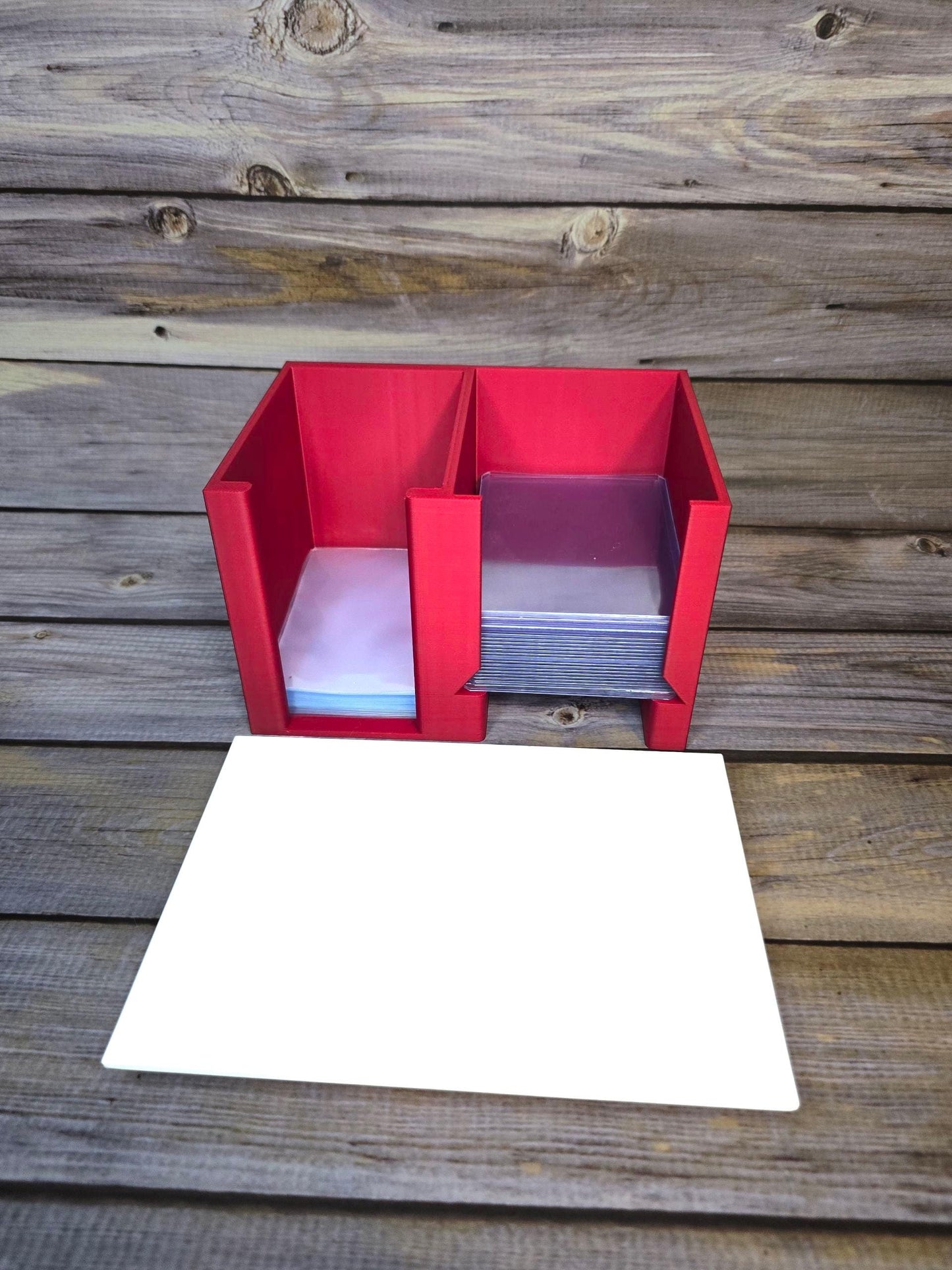 CardCare Center – 3D Printed Sleeve & Toploader Dispenser – Trading Card Organizer Box – Dual Slot Storage for Penny Sleeves - Toploaders