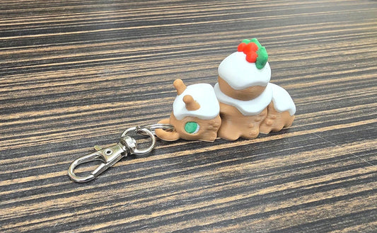 Adorable Gingerbread Snail Keychain - Cute Holiday Accessory, Handmade Gift, Christmas Charm, Stocking Stuffer Idea