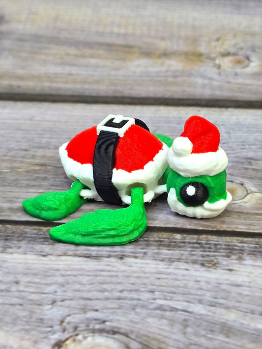3D Printed Santa Turtle Figurine - Holiday Decor, Unique Christmas Gift, Cute Festive Turtle Ornament