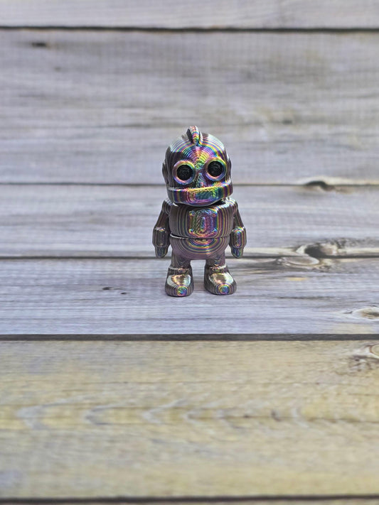 3D Printed Robot Toy – Articulated Mini Robot Figure, Keychain, or Necklace – Rainbow PLA – Cute Retro Robot Collectible