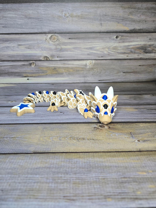 3D Printed Articulated Star Dragon – Poseable Fantasy Toy, Celestial Dragon Figure, Handmade Fidget Collectible