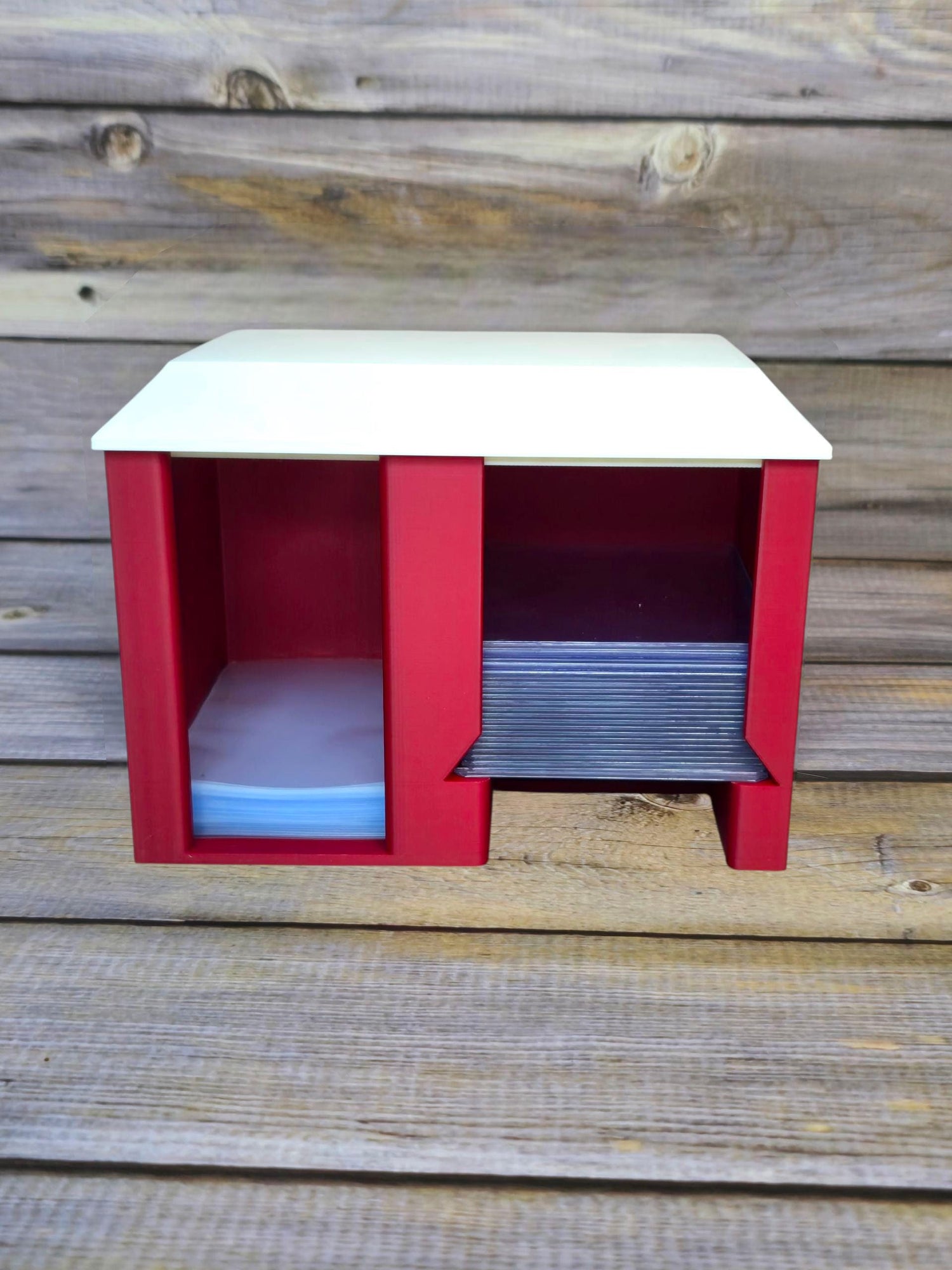 CardCare Center – 3D Printed Sleeve & Toploader Dispenser – Trading Card Organizer Box – Dual Slot Storage for Penny Sleeves - Toploaders